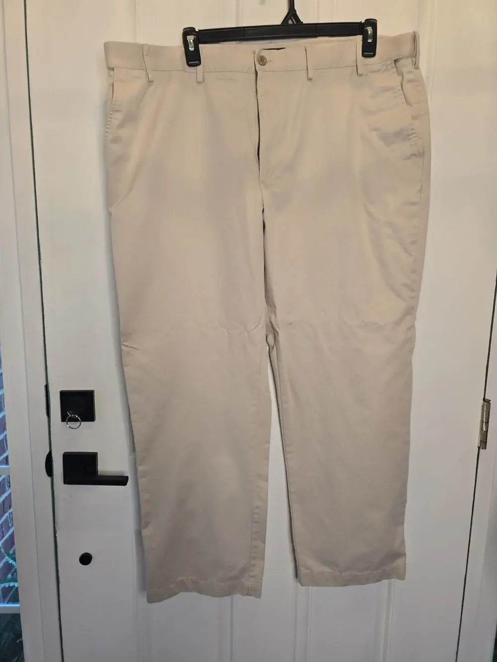 IZOD Mens Straight Fit American Chino Pants Tan 44x32 Cotton Flat Front Flex